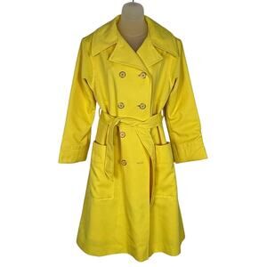 Vintage 60s 70s RAIN CHEETAHS Naman Bright Yellow Mod Belted Rain Trench Coat M